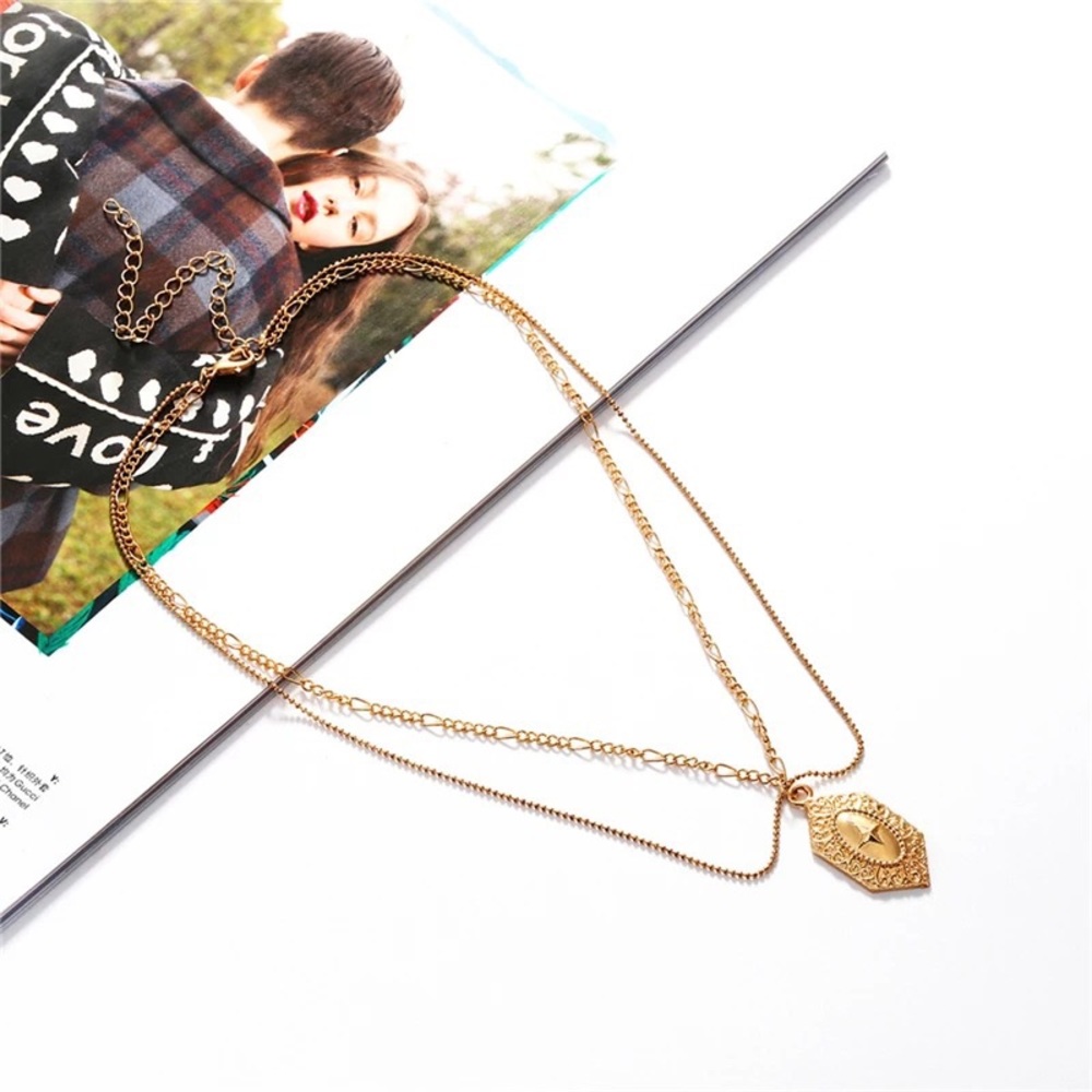 'Warrior' Layered Cross Shield Gold Necklace - Picture 3 of 9